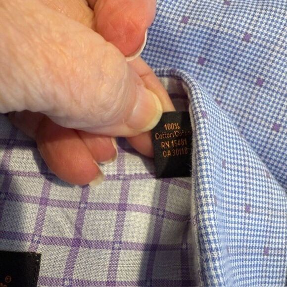 Ben Sherman Button Front Shirt Blue with Purple Contrast Cuffs Size 16 1/2 34-35 - Picture 6 of 13